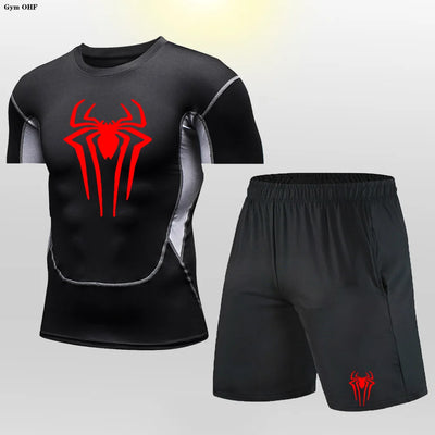 Men MMA Boxing Shorts Compression T Shirt Pants  Sportswear Spider