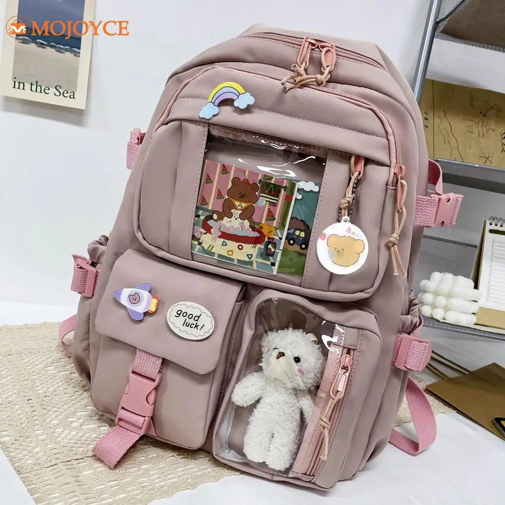 Nylon Bookbags with Plush Pendant Summer Backpack