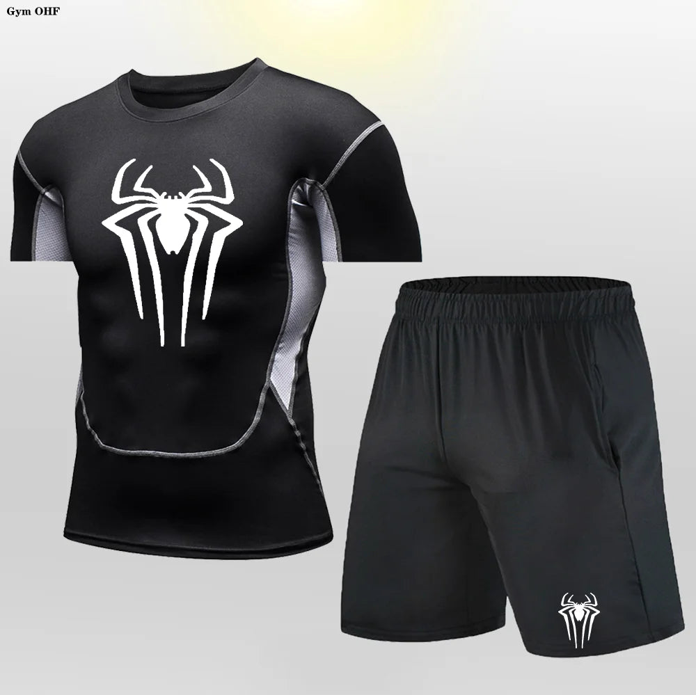 Men MMA Boxing Shorts Compression T Shirt Pants  Sportswear Spider