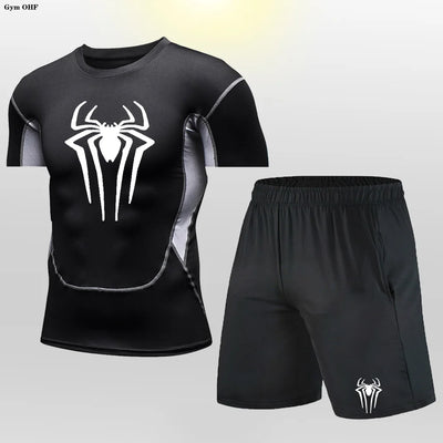 Men MMA Boxing Shorts Compression T Shirt Pants  Sportswear Spider