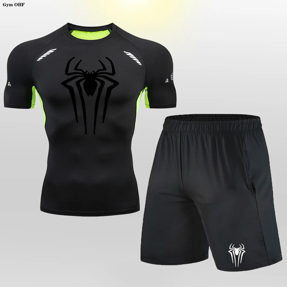 Men MMA Boxing Shorts Compression T Shirt Pants  Sportswear Spider