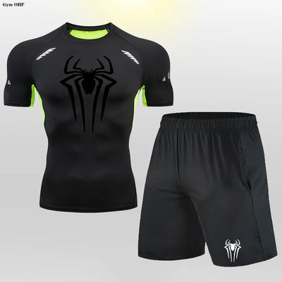 Men MMA Boxing Shorts Compression T Shirt Pants  Sportswear Spider
