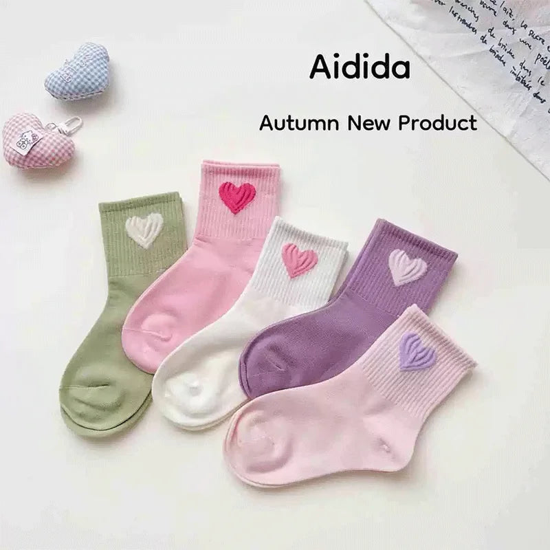 5Pairs 1-14Year Polyester Girl Mid-tube Socks Good Elasticity Wrinkle - Resistant Athletic Socks socks And Baby Heaters