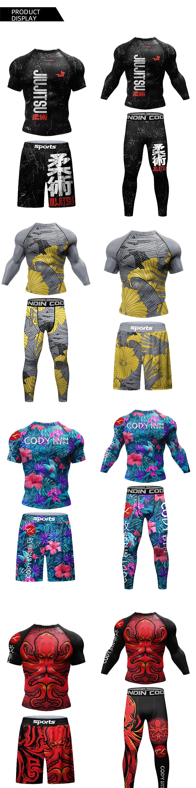 Hot sale Cody Lundin Durability MMA BJJ Rash Guard Tight Exercise Jogging T-Shirts+Pants 3D Print Compression Boxing Tracksuit