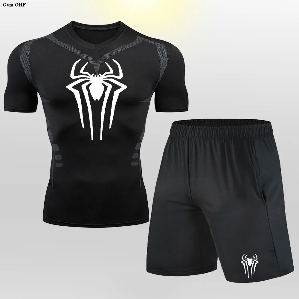 Men MMA Boxing Shorts Compression T Shirt Pants  Sportswear Spider