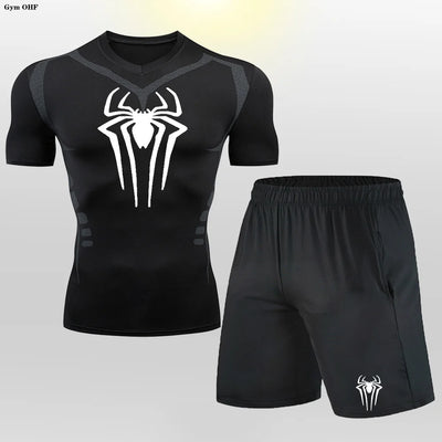 Men MMA Boxing Shorts Compression T Shirt Pants  Sportswear Spider