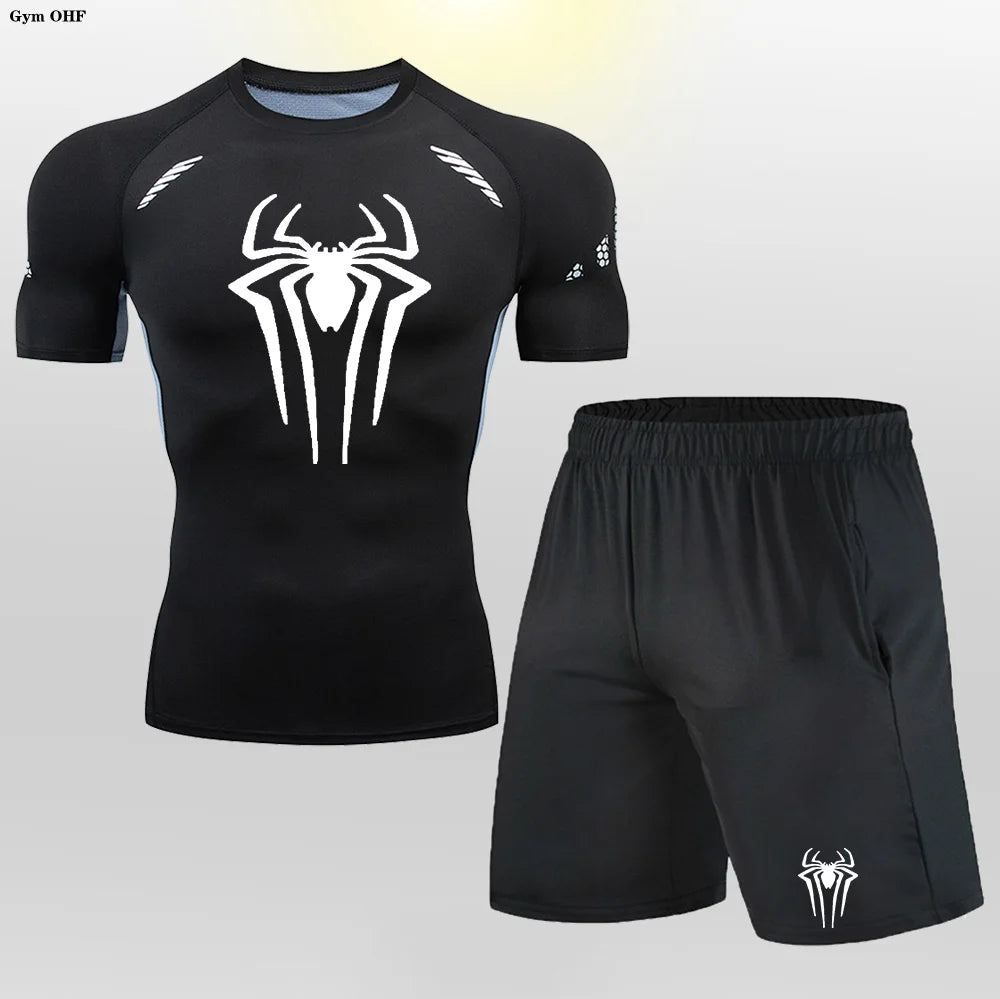 Men MMA Boxing Shorts Compression T Shirt Pants  Sportswear Spider