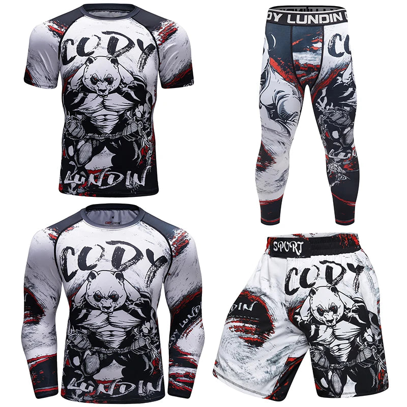 Hot sale Cody Lundin Durability MMA BJJ Rash Guard Tight Exercise Jogging T-Shirts+Pants 3D Print Compression Boxing Tracksuit